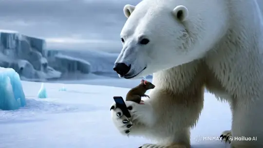 Ice Bear and Rat Share Unlikely Friendship in Winter Wonderland – AI Generated Video | Hailuo AI