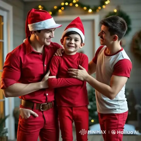 Elf Brothers Share Joyful Christmas Hug in Cozy Backyard – AI Generated Video | Hailuo AI