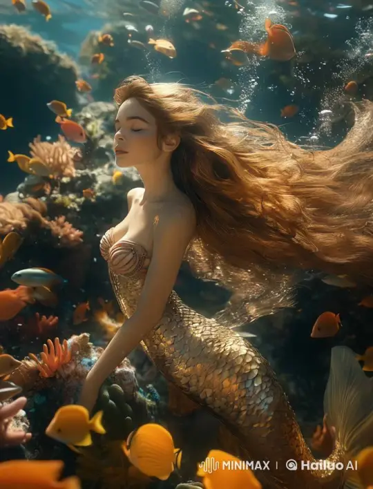 Peaceful Underwater Mermaid in Coral Paradise – AI Generated Video | Hailuo AI