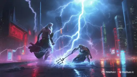 Zeus and Poseidon's Conflict in a Futuristic City – AI Generated Video | Hailuo AI