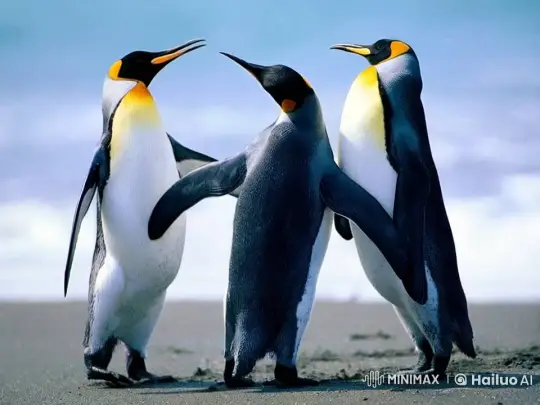 Penguins Fight Aggressively on Sandy Beach – AI Generated Video | Hailuo AI