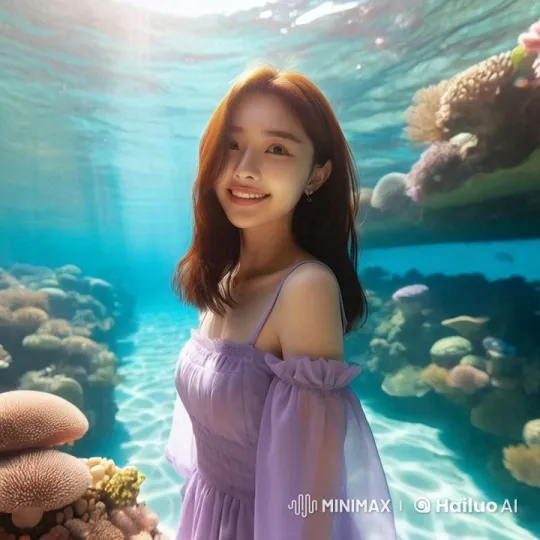 Young Woman in Lavender Dress in Serene Underwater Scene – AI Generated Video | Hailuo AI