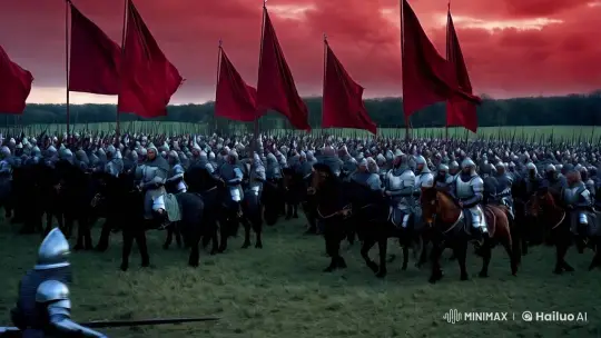 Blood-Red Sky: Knights of Lion Kingdom Charge in Epic Battle – AI Generated Video | Hailuo AI