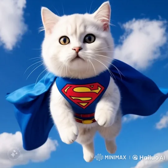 Superhero Cat Flies Through Sky in Live2D Animation – AI Generated Video | Hailuo AI