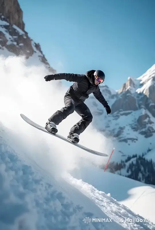 Ultra-High-Speed Skiing: Snowboarder's Graceful Descent – AI Generated Video | Hailuo AI