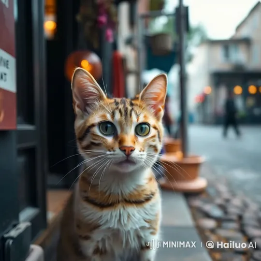 Curious Cat Observes Quaint Street Scene – AI Generated Video | Hailuo AI