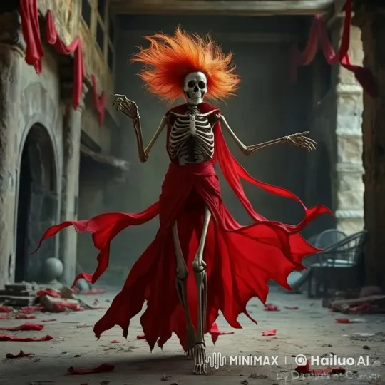 Eerie Skeleton Dances Gracefully in Abandoned Hall – AI Generated Video | Hailuo AI