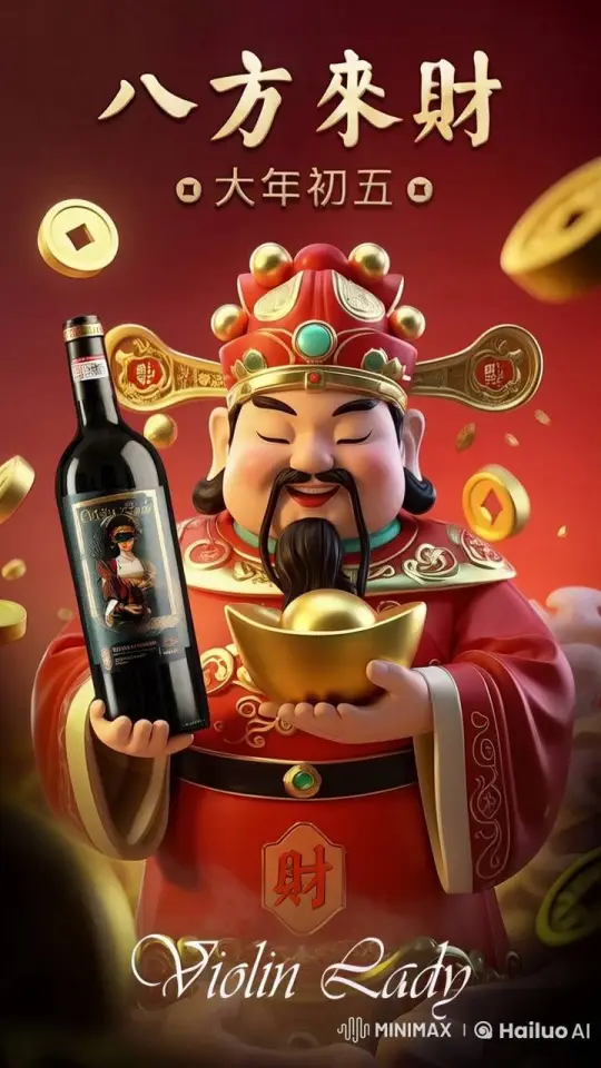 Animated Celebration: Violin Lady Wine and Prosperity – AI Generated Video | Hailuo AI
