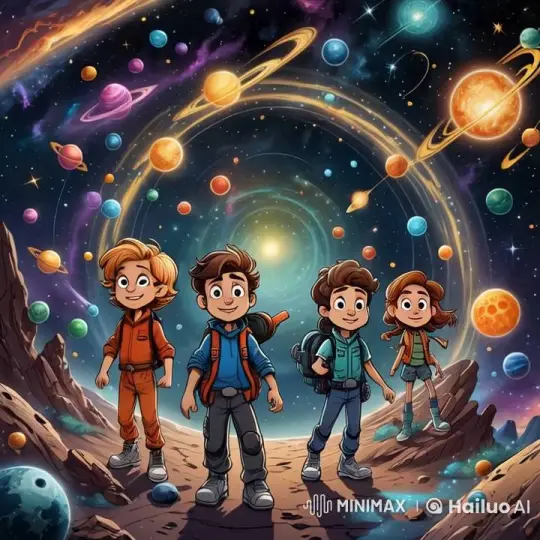 Animated Cosmic Adventure: Kids Explore Space – AI Generated Video | Hailuo AI