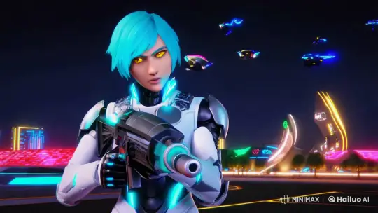 Futuristic Cyborg Heroine in Neon-Lit Urban Night – AI Generated Video | Hailuo AI