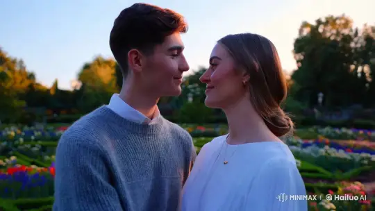 Young Couple's Intimate Kiss in Serene Park Setting – AI Generated Video | Hailuo AI