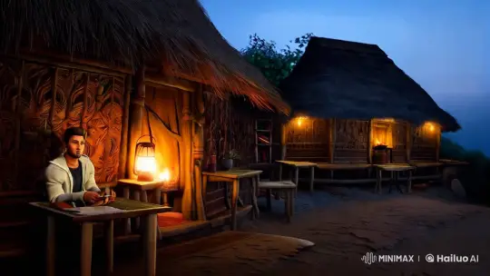 Evening Serenity: A Rustic Hut's Enchanting Duo – AI Generated Video | Hailuo AI