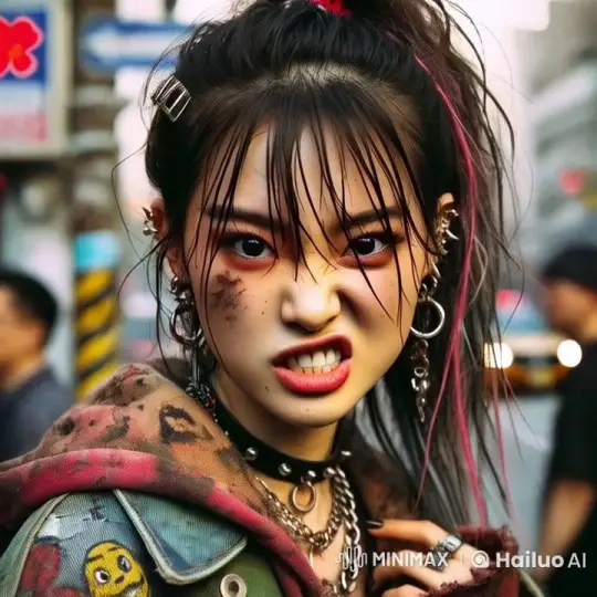 Rebellious Punk Woman in Urban Setting – AI Generated Video | Hailuo AI