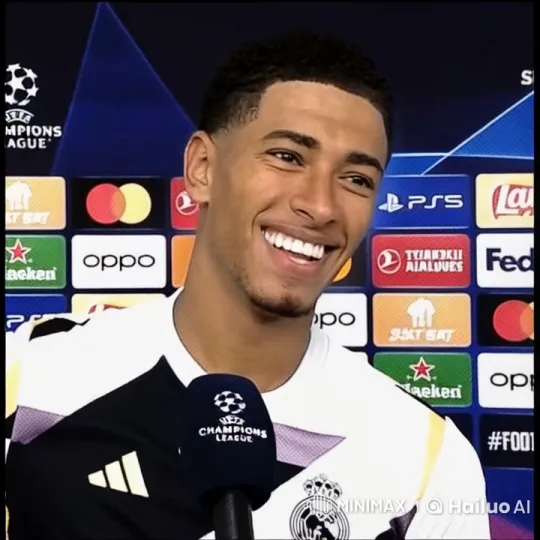 Sportsman Smokes Amidst Sponsor Logos and Champions League Emblem – AI Generated Video | Hailuo AI