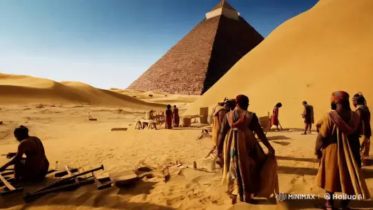 Ancient Egyptian Pyramid Construction in Desert - 8K Cinematic Footage – AI Generated Video | Hailuo AI