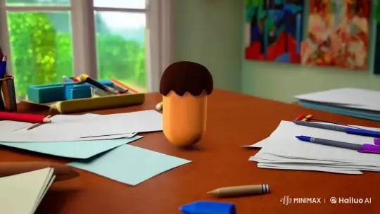 Anthropomorphic Pencil in a Vivid Desk Scene – AI Generated Video | Hailuo AI
