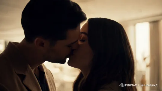 Artful Intimacy: Couple's Tender Kiss in Minimalist Setting – AI Generated Video | Hailuo AI