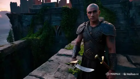Warrior Faces Emerging Sea Giant in Twilight Scene – AI Generated Video | Hailuo AI