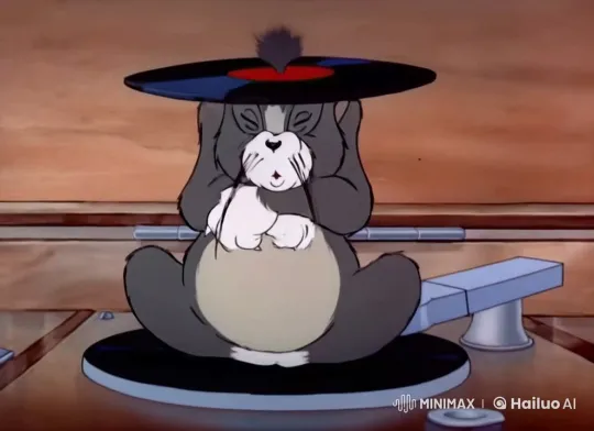 Tom the Cat Showcases Flexes on Spinning Vinyl – AI Generated Video | Hailuo AI