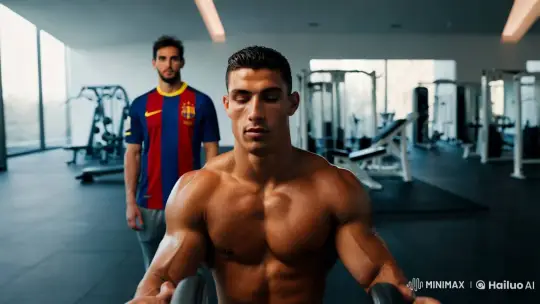 Cristiano Ronaldo and Messi: Aesthetic Gym Workout Scene – AI Generated Video | Hailuo AI