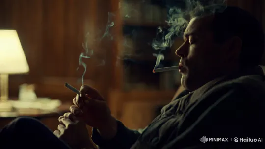 Contemplative Man in Intimate, Smoky Setting – AI Generated Video | Hailuo AI