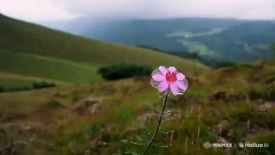 Slow-Motion Bloom: Flower in Rain's Embrace – AI Generated Video | Hailuo AI