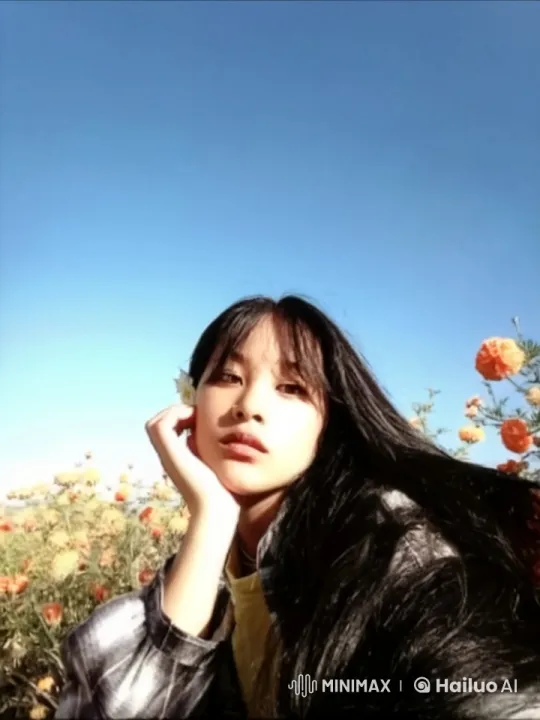 Young Woman Enjoying Serenity in Flower Field – AI Generated Video | Hailuo AI
