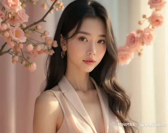Elegant Woman in Serene Blossom Setting – AI Generated Video | Hailuo AI
