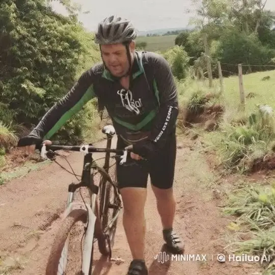 Cyclist Navigates Rugged Countryside Trail – AI Generated Video | Hailuo AI
