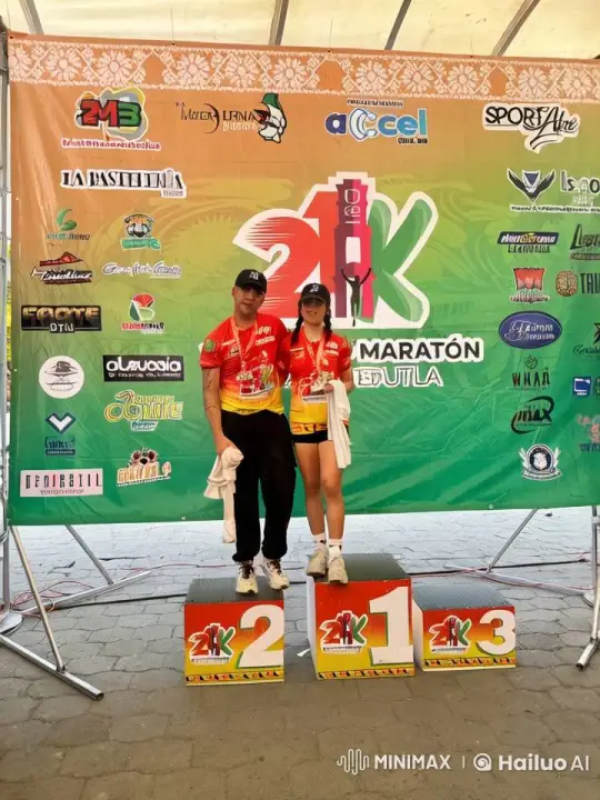Marathon Promo: Two Athletes Engage in Playful Mock Fight on Podium – AI Generated Video | Hailuo AI