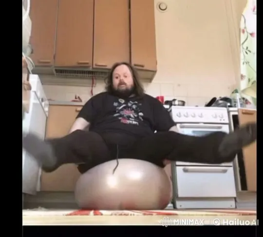Man Flies Around Kitchen on Levitating Exercise Ball – AI Generated Video | Hailuo AI