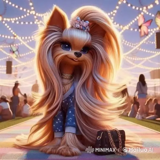 Glamorous Dog at a Fair: Fashion and Animation – AI Generated Video | Hailuo AI