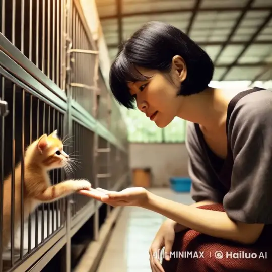 Woman Adopts Ginger Kitten in Animal Shelter – AI Generated Video | Hailuo AI