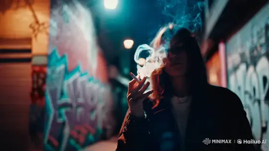 Urban Alley Reflection: A Solitary Figure and Smoky Silence – AI Generated Video | Hailuo AI