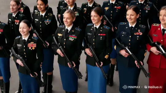 Female Soldiers: Aesthetic Display of Discipline and Camaraderie – AI Generated Video | Hailuo AI