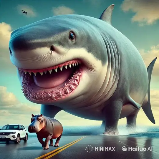 Colossal Shark and Hippo Walk Synchronized – AI Generated Video | Hailuo AI