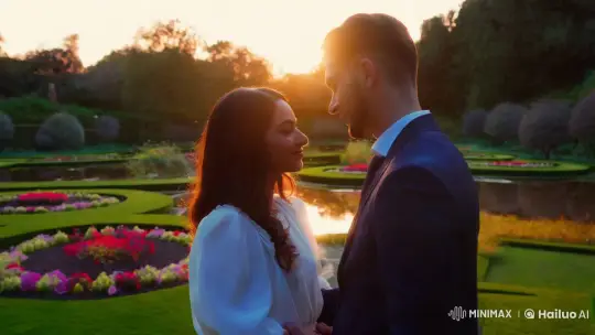 Romantic Serenity: Couple in Twilight Garden – AI Generated Video | Hailuo AI