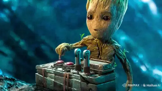 Baby Groot Curiously Presses Control Panel Button – AI Generated Video | Hailuo AI