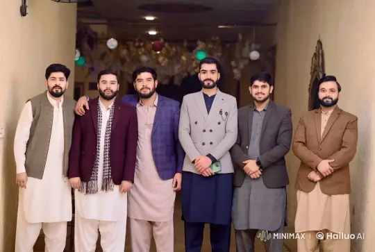 Six Men Share a Heartfelt Group Hug in Hallway – AI Generated Video | Hailuo AI