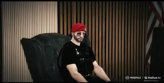 Man in Red Beret Smokes in Striped Room – AI Generated Video | Hailuo AI