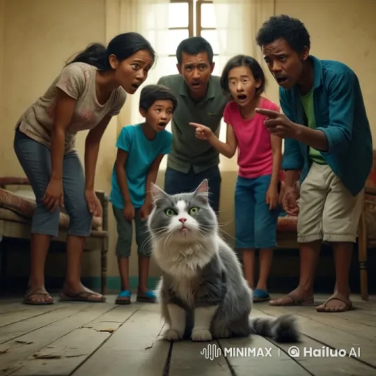 Cat's Dramatic Cries Amuse Laughing Audience – AI Generated Video | Hailuo AI