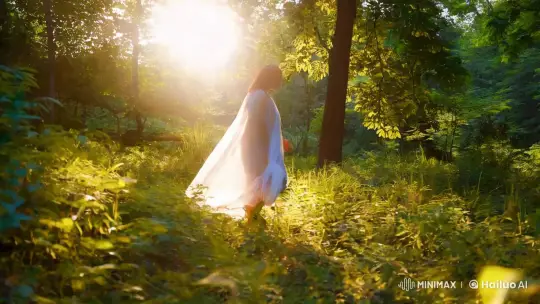 Ethereal Figure in a Sunlit Forest Clearing – AI Generated Video | Hailuo AI