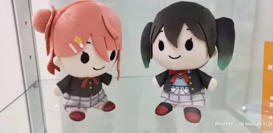 Cute Plush Dolls Displayed on Glass Shelf – AI Generated Video | Hailuo AI