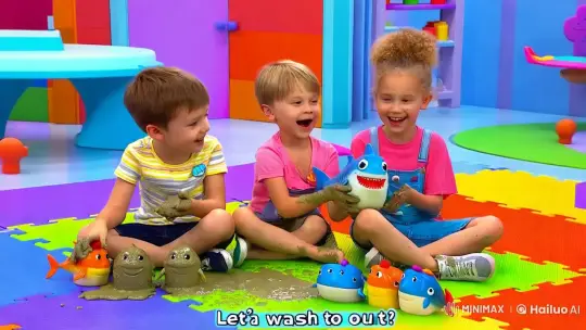 Bebefinn Leads Playful Scene with Children in Colorful 3D Cartoon World – AI Generated Video | Hailuo AI