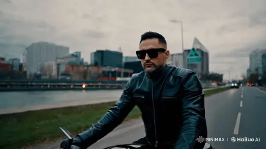 Stoic Rider Navigates Cityscape in Cinematic Harmony – AI Generated Video | Hailuo AI