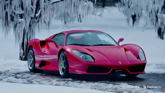 Ferrari Daytona SP3 in Serene Winter Setting – AI Generated Video | Hailuo AI
