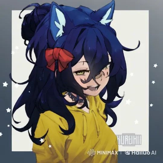 Cheerful Anime Character with Cat Ears in Starry Background – AI Generated Video | Hailuo AI