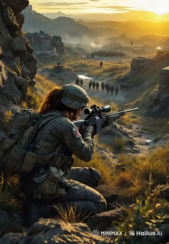 Sniper Eliminates Enemy in War-Torn Landscape – AI Generated Video | Hailuo AI