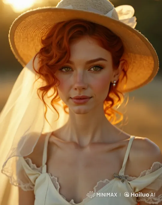 Animated Portrait of a Redheaded Woman in a Sunlit Dress – AI Generated Video | Hailuo AI