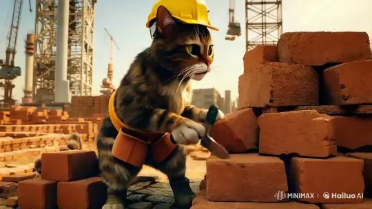 Cat Construction Worker Showcases Diligence and Devotion – AI Generated Video | Hailuo AI